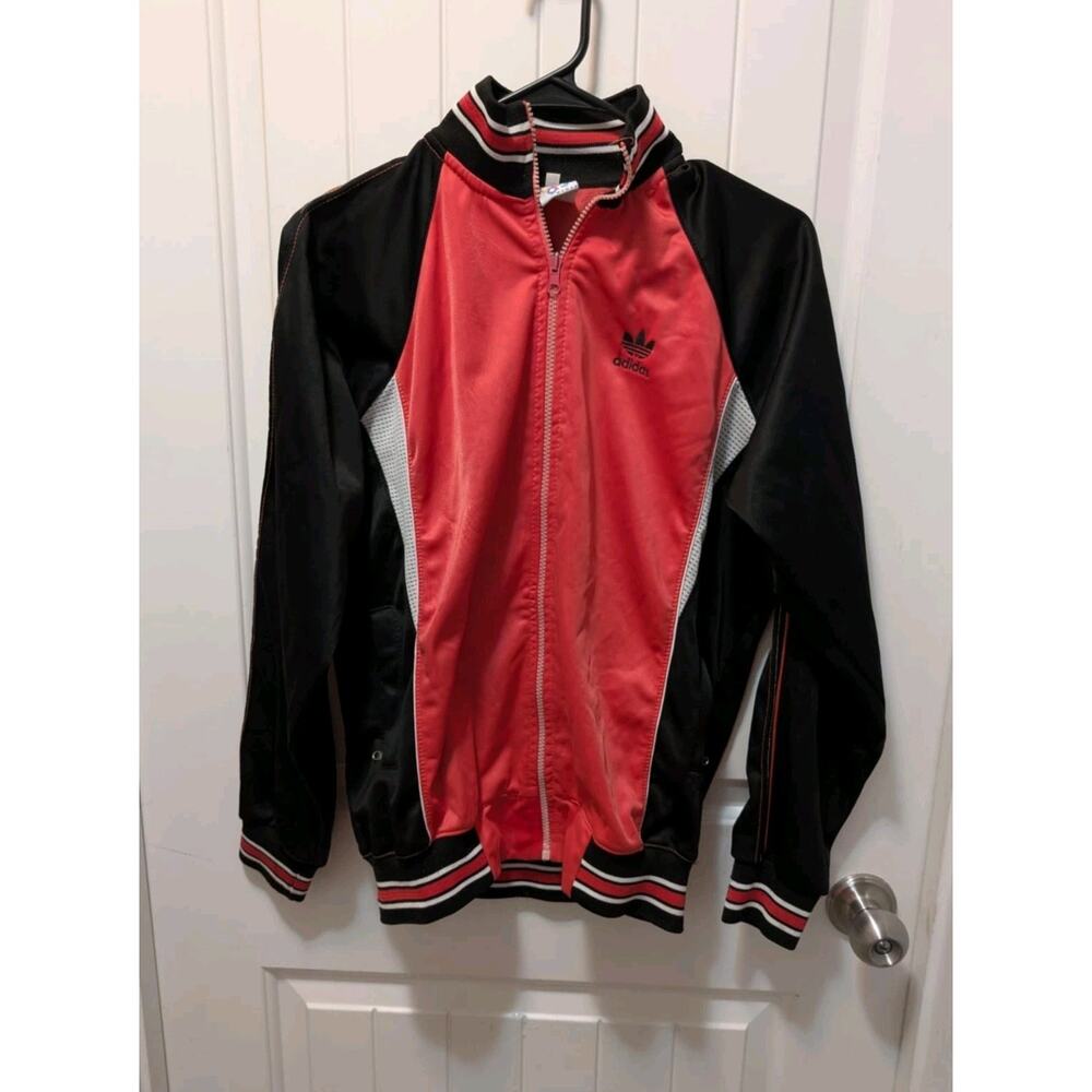 Adidas Jacket Vintage Retro Red Tracksuit Top Oldschool Training Jacket Womens L